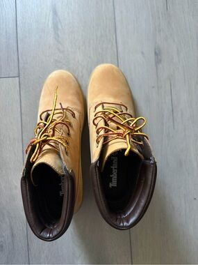Timberland Wheat Suede Ankle Boots with Yellow & Red Laces